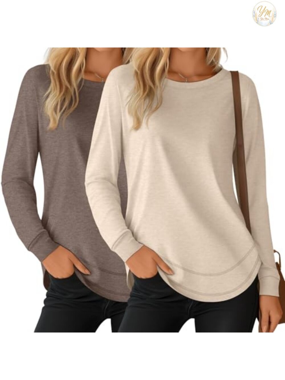 2 Pack Women's Crew Neck Long Sleeve Sweatshirts Cotton Spandex Pullover